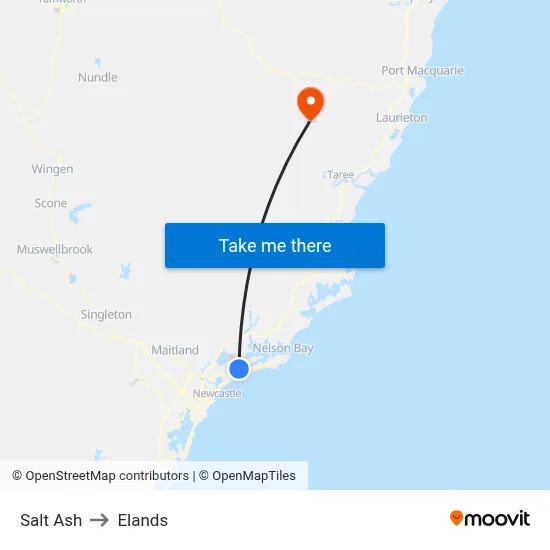 Salt Ash to Elands map