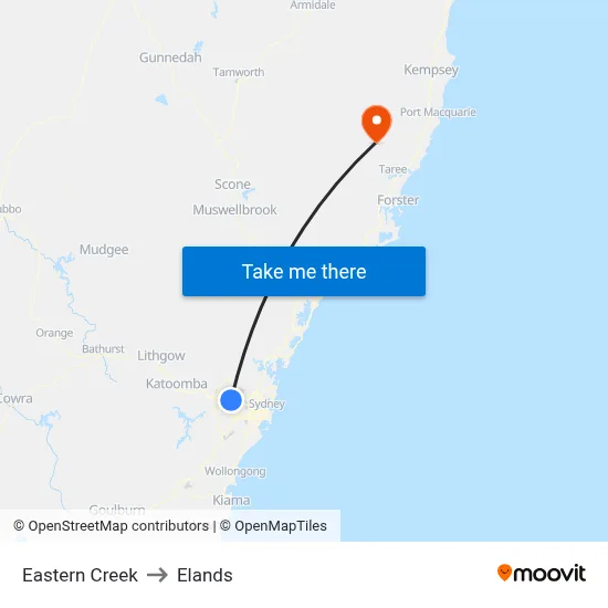 Eastern Creek to Elands map