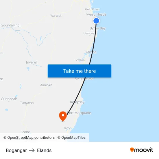 Bogangar to Elands map