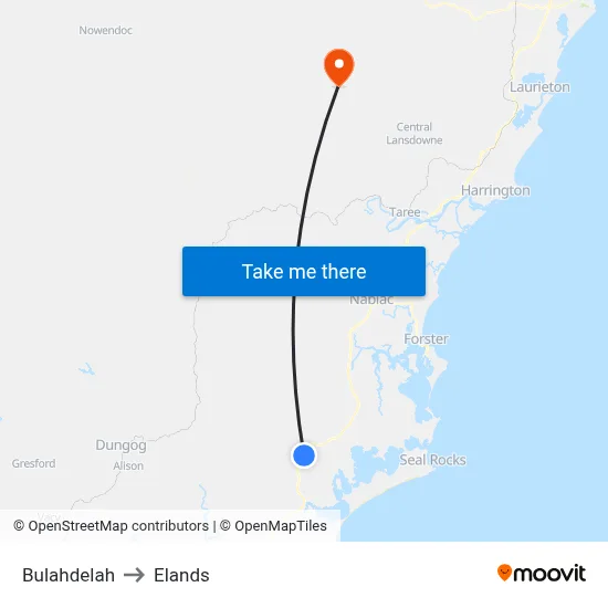 Bulahdelah to Elands map