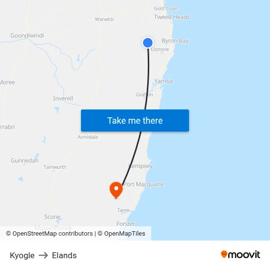 Kyogle to Elands map