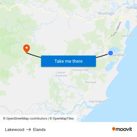 Lakewood to Elands map