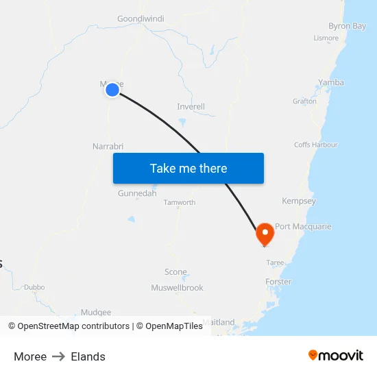 Moree to Elands map