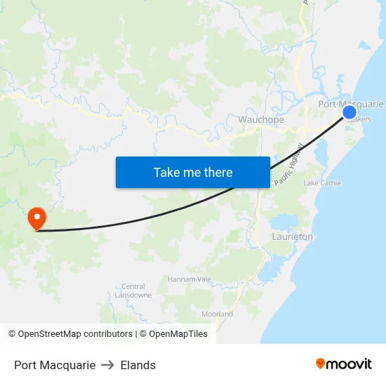 Port Macquarie to Elands map