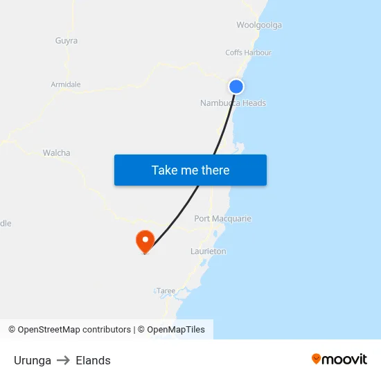 Urunga to Elands map