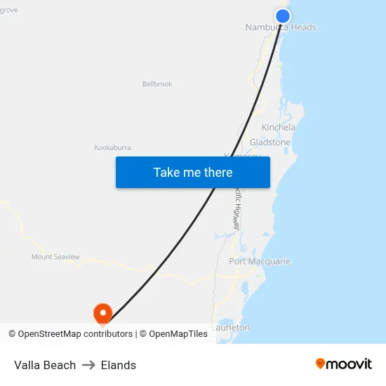 Valla Beach to Elands map