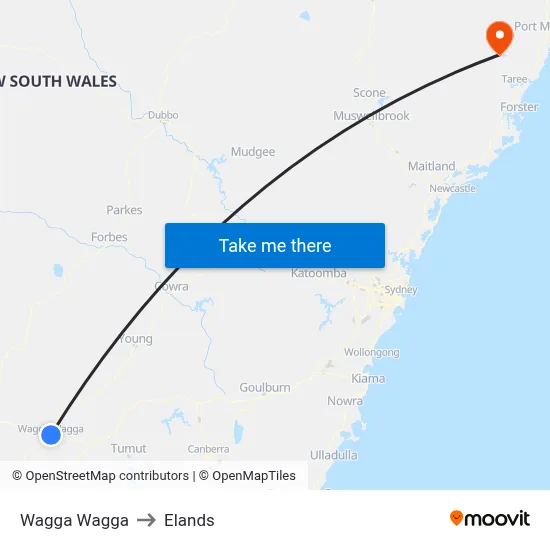 Wagga Wagga to Elands map