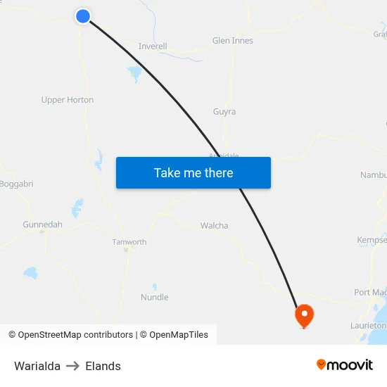 Warialda to Elands map