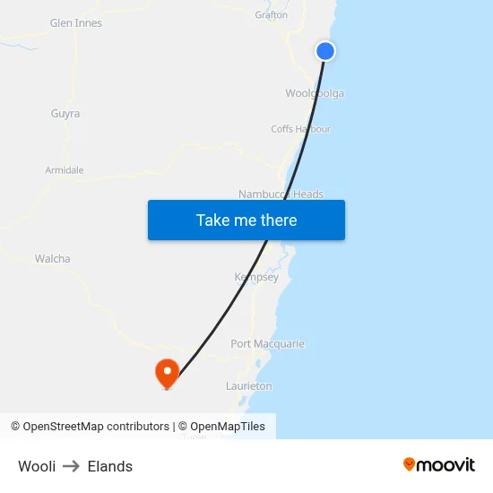 Wooli to Elands map