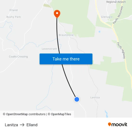 Lanitza to Elland map