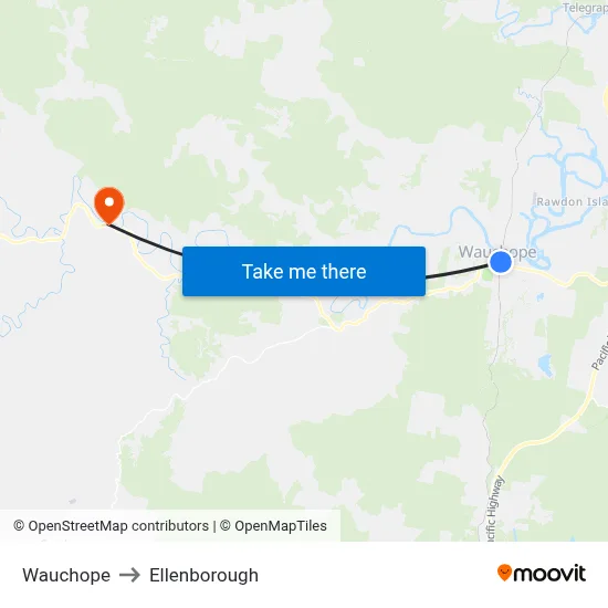 Wauchope to Ellenborough map