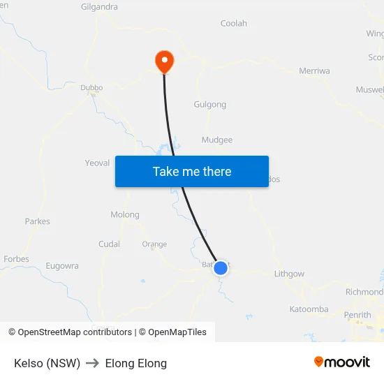 Kelso (NSW) to Elong Elong map