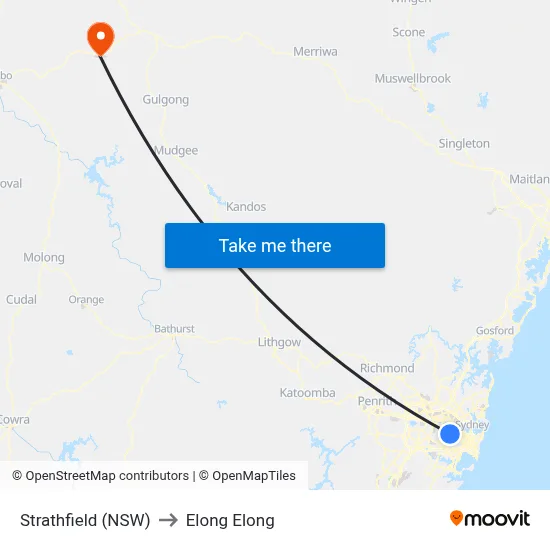 Strathfield (NSW) to Elong Elong map