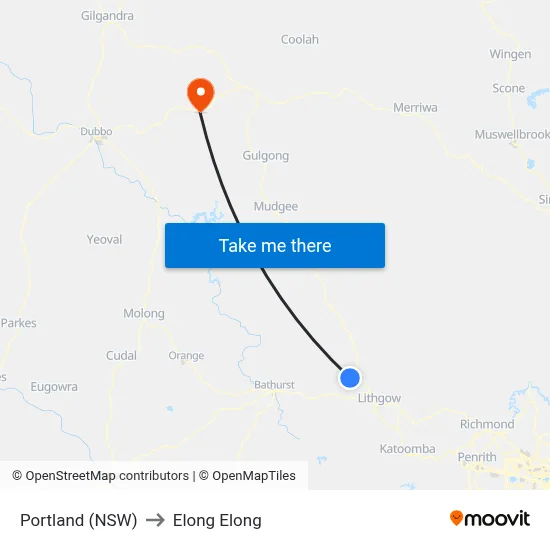 Portland (NSW) to Elong Elong map