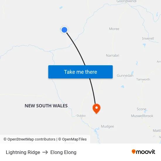 Lightning Ridge to Elong Elong map