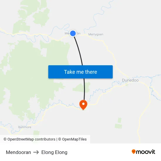 Mendooran to Elong Elong map