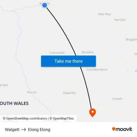Walgett to Elong Elong map