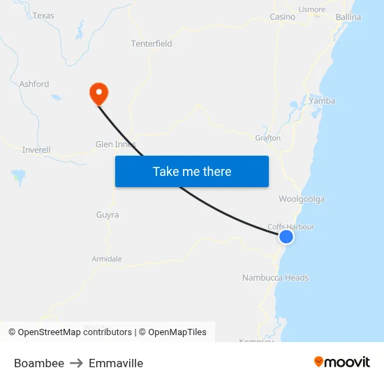 Boambee to Emmaville map