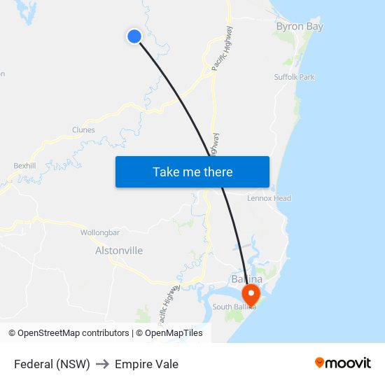 Federal (NSW) to Empire Vale map