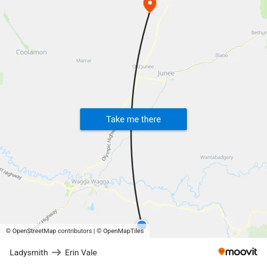 Ladysmith to Erin Vale map