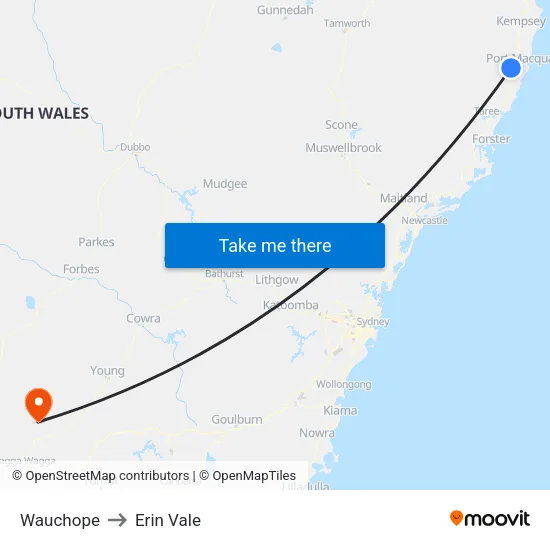 Wauchope to Erin Vale map