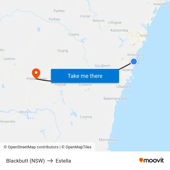 Blackbutt (NSW) to Estella map
