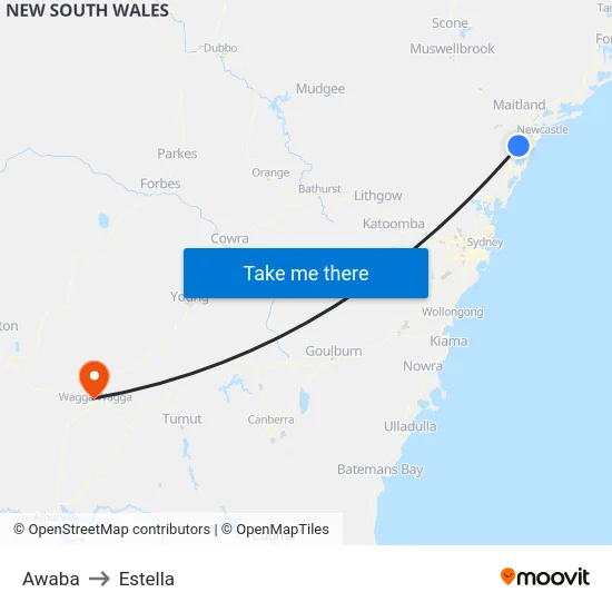 Awaba to Estella map