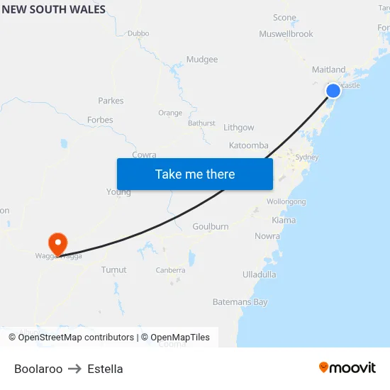Boolaroo to Estella map