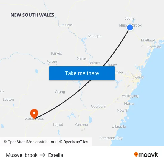Muswellbrook to Estella map
