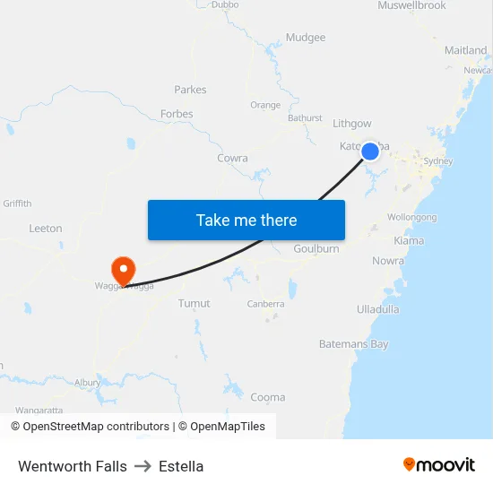 Wentworth Falls to Estella map