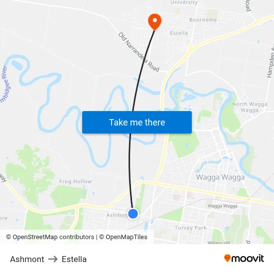 Ashmont to Estella map