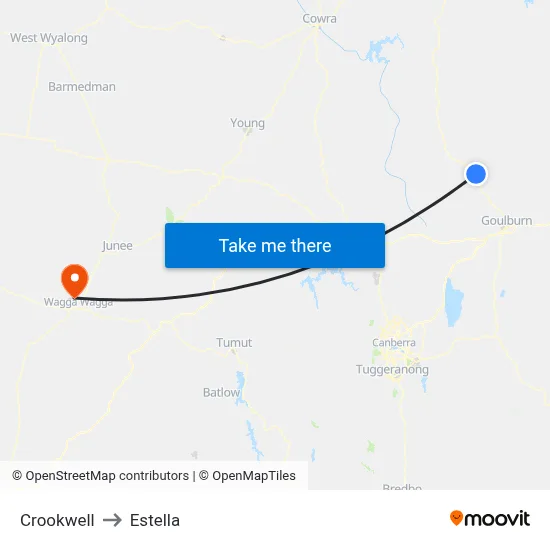 Crookwell to Estella map