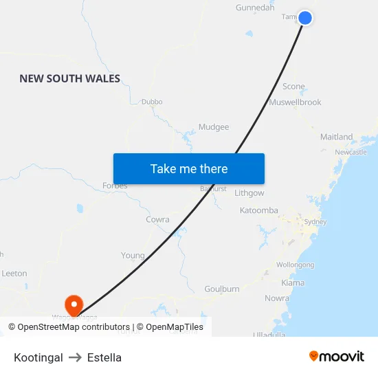 Kootingal to Estella map