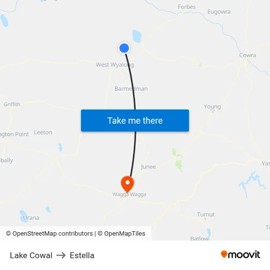 Lake Cowal to Estella map