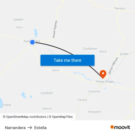 Narrandera to Estella map