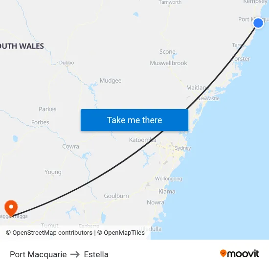 Port Macquarie to Estella map