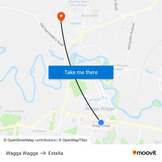 Wagga Wagga to Estella map