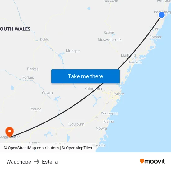 Wauchope to Estella map