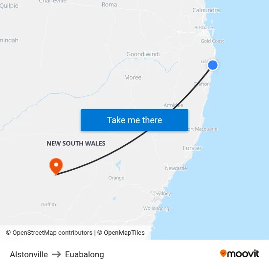 Alstonville to Euabalong map