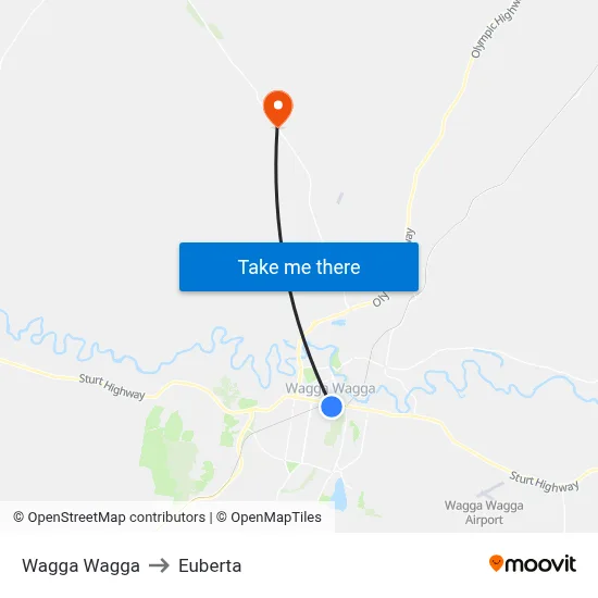 Wagga Wagga to Euberta map
