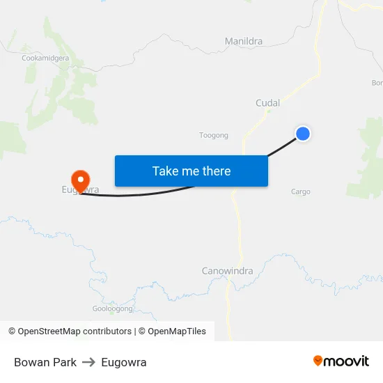 Bowan Park to Eugowra map