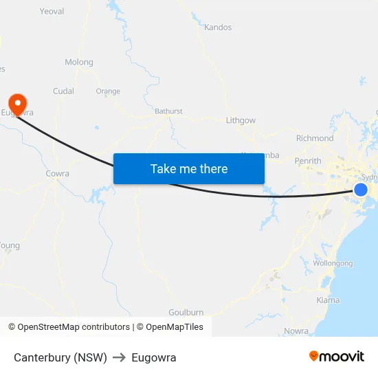Canterbury (NSW) to Eugowra map