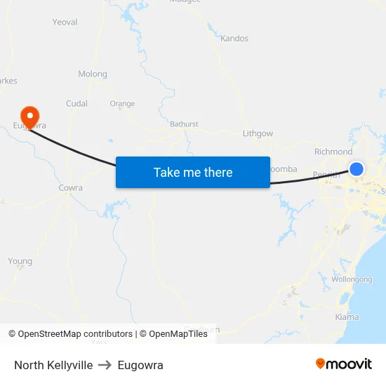 North Kellyville to Eugowra map