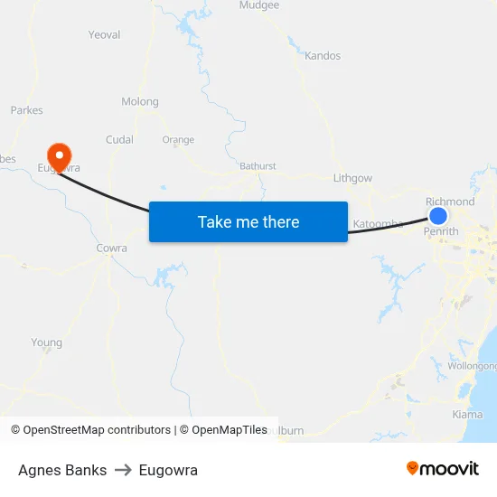 Agnes Banks to Eugowra map