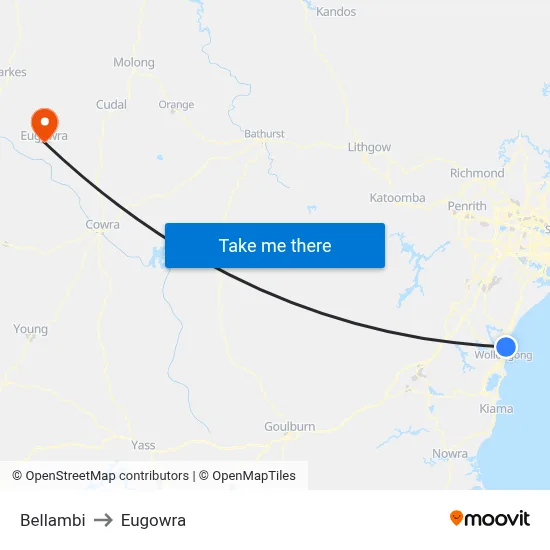 Bellambi to Eugowra map