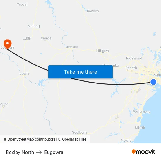 Bexley North to Eugowra map
