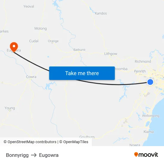 Bonnyrigg to Eugowra map