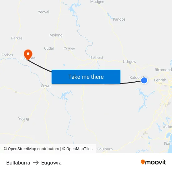 Bullaburra to Eugowra map