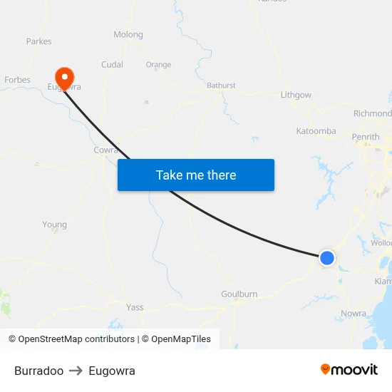 Burradoo to Eugowra map