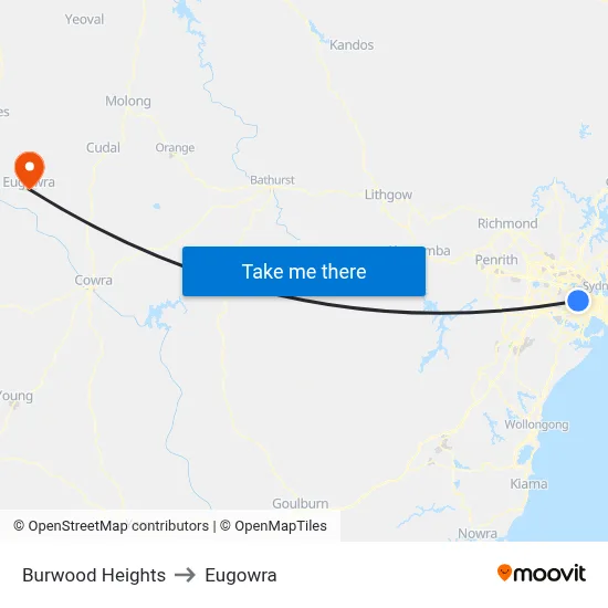 Burwood Heights to Eugowra map